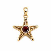 Pendentif Étoile de Mer en Grenat Naturel, Orné de Dorure, Bijou Artisanal Inspiré de l'Océan, Création de Designer, Pierre Précieuse Unique, Cadeau Idéal pour Femme