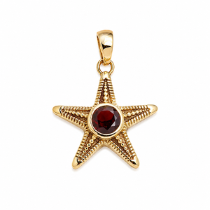 Pendentif Étoile de Mer en Grenat Naturel, Orné de Dorure, Bijou Artisanal Inspiré de l'Océan, Création de Designer, Pierre Précieuse Unique, Cadeau Idéal pour Femme - Product Image 1