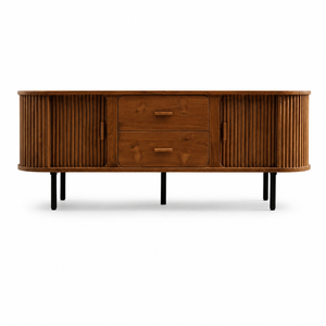 Mid Century Modern Minimalist Solid Wood <b>Console</b> <b>Table</b> with Fluted Doors and Drawers-Living Room <b>Storage</b> - Product Image 1