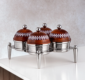 Elegante Servidor de Dátiles de Madera con Cuatro Compartimentos y Base de Acero Inoxidable, Juego para Servir Frutos Secos y Dulces para Ramadán, Decoración de Mesa Árabe - Product Image 4