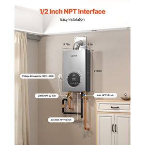 Scaldabagno a Gas Istantaneo Senza Serbatoio da 4,3 Galloni, 100.000 BTU, Controllo Intelligente della Temperatura con Display LED Chiaro, per Uso Interno - Product Image 6