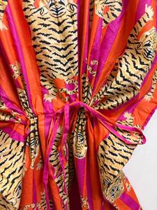 Women's Orange Floral Print Cotton Maxi V-neck <b>Kaftan</b> Dress <b>Beach</b> Cover up Boho Resort Wear Summer Lounge - Product Image 2