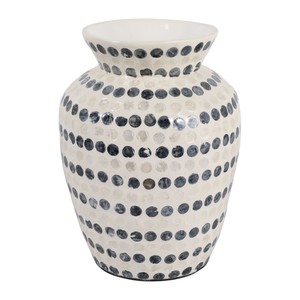 Vase en coquille de capiz blanche, mosaïque de nacre, récipient décoratif rond pour fleurs, accent décoratif en nacre pour salon côtier et maison - Product Image 4