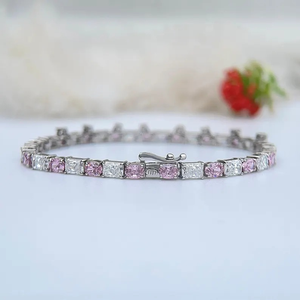 Handmade 925 <b>Silver</b> VVS MOissanite Radiant & Pink Diamond <b>Bracelet</b> - Product Image 5