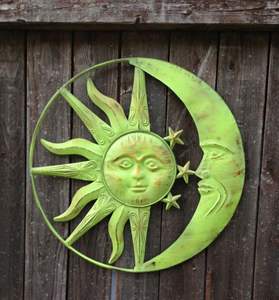 Décoration murale ronde en métal faite à la main Ming Rich Sun and Moon, style ferme moderne, pour la maison ou le jardin - Product Image 5