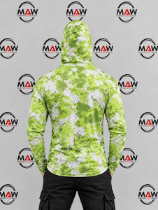 Sudadera con Capucha de Pesca para Hombre MAW, Camuflaje Verde, Protección Solar UPF 50, Camisa de Manga Larga Anti-UV con Cubre Rostro - Product Image 2