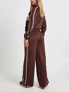 Conjunto Deportivo de 2 Piezas para Mujer, Color Marrón, Chaqueta Corta con Cierre y Cuello Alto, y Pantalones Anchos - Product Image 4