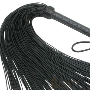 Black Leather Flogger Whip With Braided Handle And Multiple Strands - Product Image 6