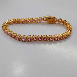 New Arrival 2026 Designer 19k Gold Plated Silver <b>Bracelets</b> With Small Heart Cut Pink Sapphire Gemstone Work Shiny <b>Bracelets</b> - Product Image 1
