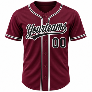 Maroon <b>Short</b> Sleeve Baseball Jersey Button Up Custom Team Name Number Uniform Top - Product Image 1