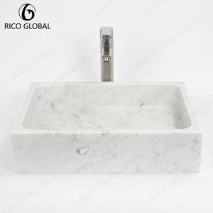 Lavabo rectangular moderno de mármol con grifo cromado para baño - Product Image 3