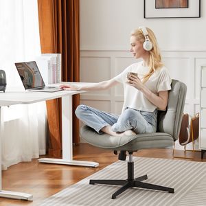 Sedia da Ufficio Senza Braccioli con Gambe Incrociate, Seduta Larga, Girevole, Regolabile in Altezza, Senza Ruote, Confortevole - Product Image 5