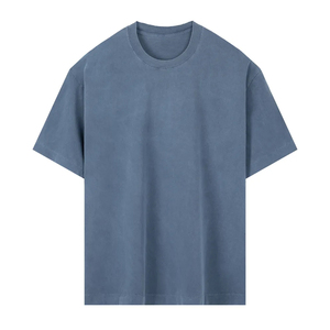 เสื้อยืดแขนสั้นผู้ชายสีดำทรงโอเวอร์ไซส์ คอกลม ผ้าถักเนื้อฝ้าย สีพื้น ดีไซน์เรียบง่าย ทรงปกติ - Product Image 5