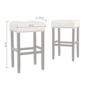 Set of <b>2</b> 30-Inch Ivory Faux Leather Counter <b>Stools</b> Backless Design-for <b>Bar</b> Seating - Product Image 4