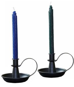 Porte-bougie vintage en métal noir avec plateau rond anti-goutte et poignée en boucle, support de bougie conique rustique, centre de table, lot de 2 - Product Image 5