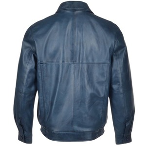 Men's Genuine <b>Leather</b> <b>Jacket</b> Solid Color Turn-down Collar Casual Style Button Closure Autumn Wear - Product Image 2