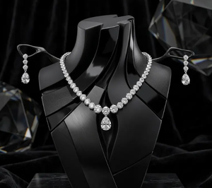 White Water Drop Zircon <b>Necklace</b> and Earring <b>Set</b> 925 <b>Silver</b> Gold Plated Trendy Jewelry for Wedding Party Engagement Women - Product Image 5