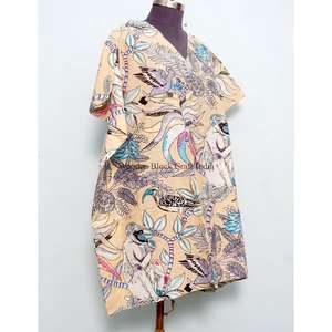 Kaftán indio con estampado de mono, ecológico, hecho a mano, natural, dulce, 100% algodón, ligero, ropa de dormir corta, ropa de playa floral, para verano - Product Image 3