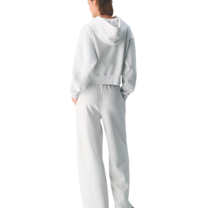 Sudadera con capucha y cremallera completa para mujer, gris claro, personalizada, de forro polar premium, con capucha y cremallera, de color liso, mezcla de algodón - Product Image 2