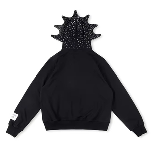 Sweat à capuche zippé oversize noir avec lettres blanches brodées et capuche à pointes, style streetwear, en molleton de coton écologique pour homme - Product Image 2