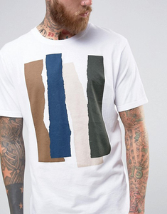 Camiseta Blanca de Manga Corta para Hombre con Estampado Geométrico, Cuello Redondo, Corte Regular, Estilo Casual, 100% Algodón Jersey - Product Image 3