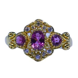 Anillo de Compromiso Clásico y Tradicional con Turmalina y Moissanita, Chapado en Oro sobre Plata de Ley, Elegante - Product Image 3