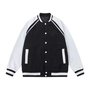 Varsity Jackets Chenille Plain Dyed Black Color Customized Knitted Wool <b>White</b> Real Leather <b>Sleeves</b> <b>Puff</b> Printing Fleece Jackets - Product Image 1