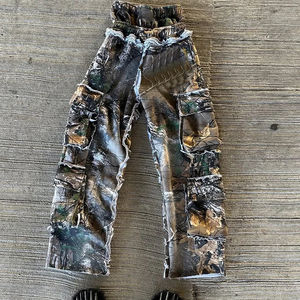 Pantalones de chándal vintage de algodón grueso con lavado ácido, estilo jogger, corte acampanado, tipo cargo, para hombre, con efecto descolorido por el sol, holgados, de pierna ancha y a rayas - Product Image 5