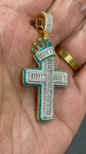 Men's SV JEWELS Vintage Custom Cross Iced Eternity <b>Solid</b> 925 Sterling Silver Plated 14K <b>Gold</b> Plated IGI <b>Pendant</b> Fashion - Product Image 4