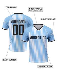 Camiseta de Fútbol Argentina a Rayas, Personalizable con Nombre y Número, Unisex, Manga Corta, Transpirable, de Poliéster, para Verano - Product Image 2