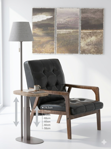 Indoor Floor <b>Lamp</b> With Wooden <b>Shelf</b> Beige Fabric Drum Shade Metal Base Adjustable Height Light Source E27 E26 Vietnam Lumetal - Product Image 2