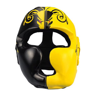 Protège-tête de boxe en cuir PU jaune avec motif animalier noir, fermeture auto-agrippante, équipement de protection pour adultes unisexe - Product Image 1