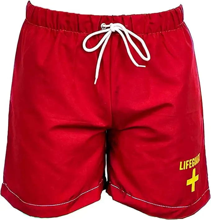 Swimming pool stags water dissolving white thread Red custom Life Guard prank shorts hot spring seaside vacation swimming trunks