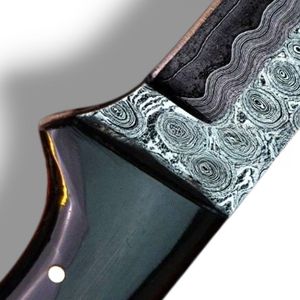 Couteaux d'extérieur professionnels avec lame fixe à motif Damas, manche décoratif en bois, rivets en laiton et tranchant affûté pour le camping - Product Image 5