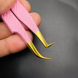 Precision Eyelash Tweezers <b>Set</b> Smooth Tip Stainless Steel <b>Pink</b> Case Professional Lash <b>Tool</b> 5Pcs Custom Logo Super Fine Tip - Product Image 3