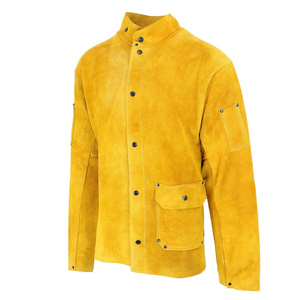 Nouvelle conception de veste en cuir de vachette résistante à la chaleur, cousue avec du fil d'aramide, veste de soudage en jaune doré, équipement de soudage - Product Image 4