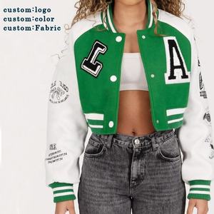 Chaqueta Varsity Corta de Lana para Mujer, Bordado Personalizado OEM, Ropa Exterior Informal de Primera Calidad - Product Image 4