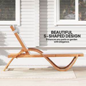 Sdraio in Legno di Larice Regolabile a 4 Livelli, Sedia Prendisole Bianco Crema Completamente Reclinabile, Lettino da Patio con Seduta in Rete per Uso Esterno - Product Image 4