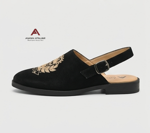 Mocasines de Terciopelo Negro para Hombre Asken Atelier Premium, Zapatos Casuales de Vestir con Bordado, Cómodos y Acolchados, de Cuero Genuino - Product Image 4