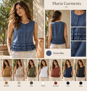 Women Solid Short Loose Woven <b>Linen</b> Pants <b>Set</b> Sleeveless Ruffle Hem Tank Top Wide Leg Trousers Casual Summer Outfit - Product Image 4