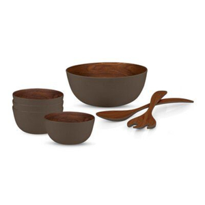 Juego de Ensaladera de Bambú y Nogal de 3 Piezas, Tazón Grande para Servir con Utensilios a Juego, Vajilla Moderna, Regalo de Inauguración de Casa - Product Image 1