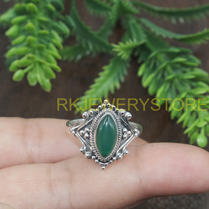 Natural Green Onyx GemstoneMarquise <b>Ring</b> 925 Sterling Silver Handmade Vintage Boho <b>Statement</b> <b>Ring</b> Artisan Filigree Jewelry Gift - Product Image 5