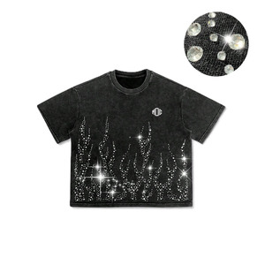 เสื้อยืดโอเวอร์ไซส์ทรงบ็อกซี่ลายกราฟิกประดับเพชรเทียมสำหรับผู้ชาย ผ้าฝ้ายพรีเมียม สตรีทแวร์ เนื้อผ้า GSM สูง เสื้อยืดผู้ชาย ขายส่ง - Product Image 1