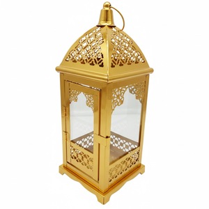 Farol Marroquí de Lujo Dorado, Portavelas de Metal y Vidrio, Farol Árabe Decorativo Vintage Colgante para Ramadán, Eid Mubarak, Bodas - Product Image 6