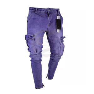 Jeans de Mezclilla Tejida Transpirable para Hombre con Bolsillos Tipo Cargo, Corte Recto y Holgado, 100% Algodón, para Invierno/Otoño/Verano - Product Image 5