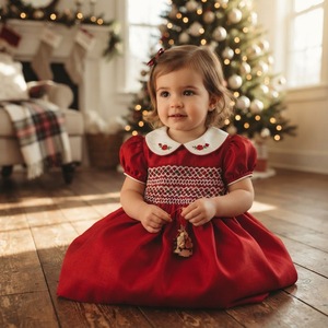 Vestido Ecológico de Navidad, Invierno, Bonito, Rojo, Satinado, Bordado a Mano, Precio de Fábrica, ODM OEM, Estilo Inglés Tradicional, Corte en A - Product Image 2
