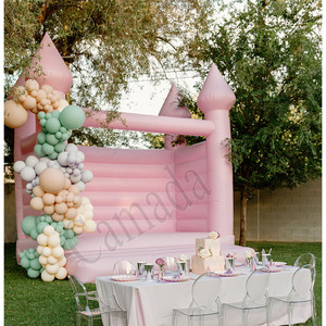 Castillo rosa pastel inflable portátil comercial decorado con globos Casa <span class=keywords><strong>de</strong></span> rebote para alquiler <span class=keywords><strong>de</strong></span> fiestas hecha <span class=keywords><strong>de</strong></span> PVC duradero - Product Image 5