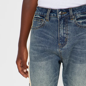 Jeans de mezclilla para niños con cintas laterales, corte ajustado, cierre de botón y diseño elegante para compradores al por mayor / Logotipo personalizado - Product Image 2