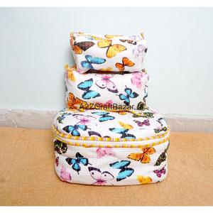 Bolsa de Cosméticos Acolchada a Rayas, Hecha a Mano, 100% Algodón Puro, Ecológica, Duradera, con Cierre, Organizador de Viaje, Juego de 3 Grandes - Product Image 3