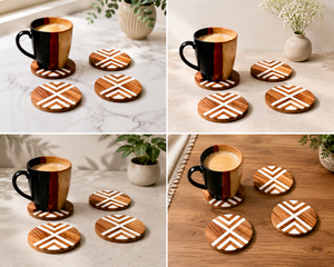 Handcrafted Wooden <b>Coaster</b> Set of 4 with White Resin Inlay – Modern Coffee <b>Table</b> <b>Coasters</b> Handmade Round Tea & Coffee <b>Coaster</b> - Product Image 3
